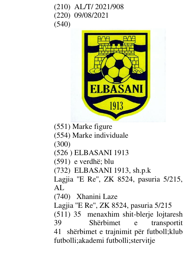Zëri i markës ELBASANI 1913 në buletin