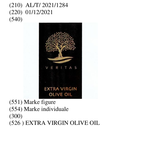 Zëri i markës EXTRA VIRGIN OLIVE OIL Buletini i Pronësisë Industriale 14 në buletin