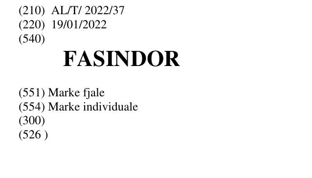 Zëri i markës FASINDOR në buletin