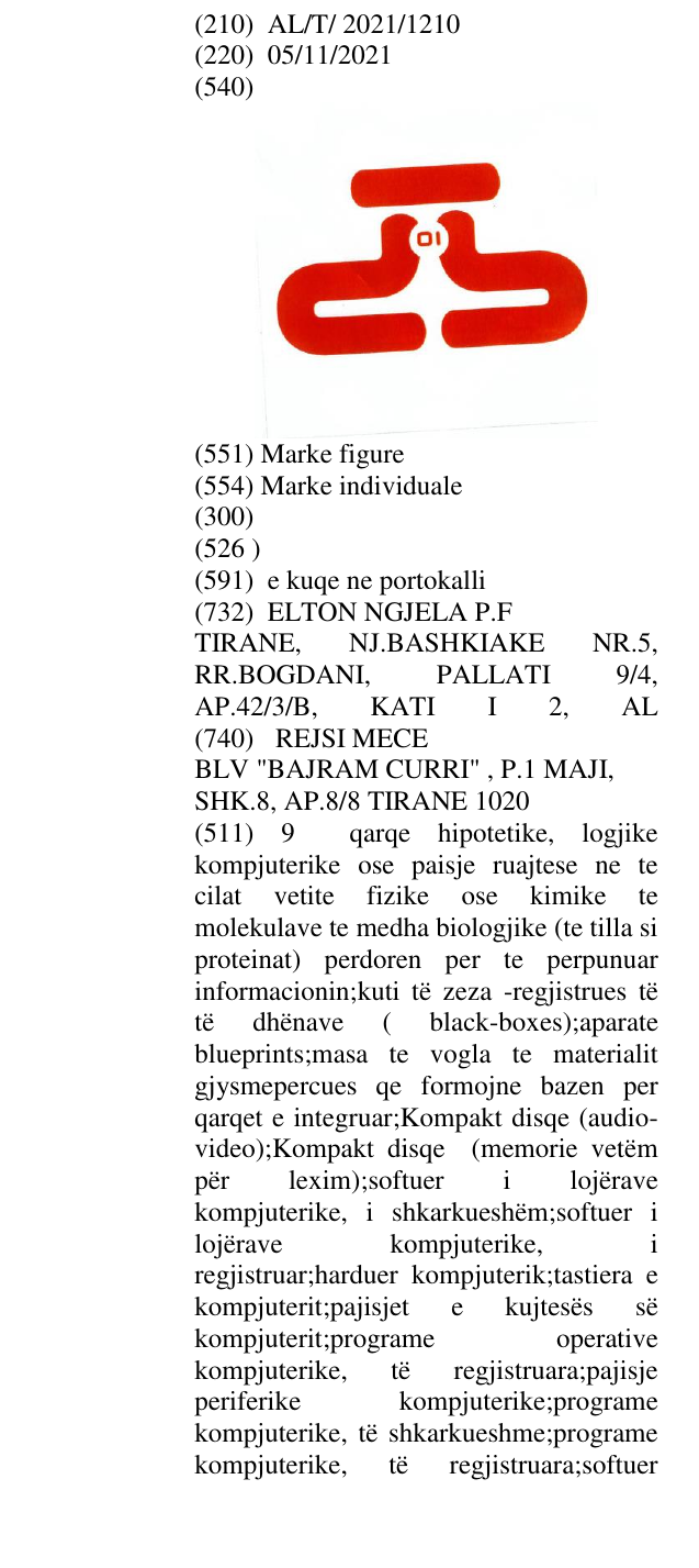 Zëri i markës AL/T/2021/1210 në buletin