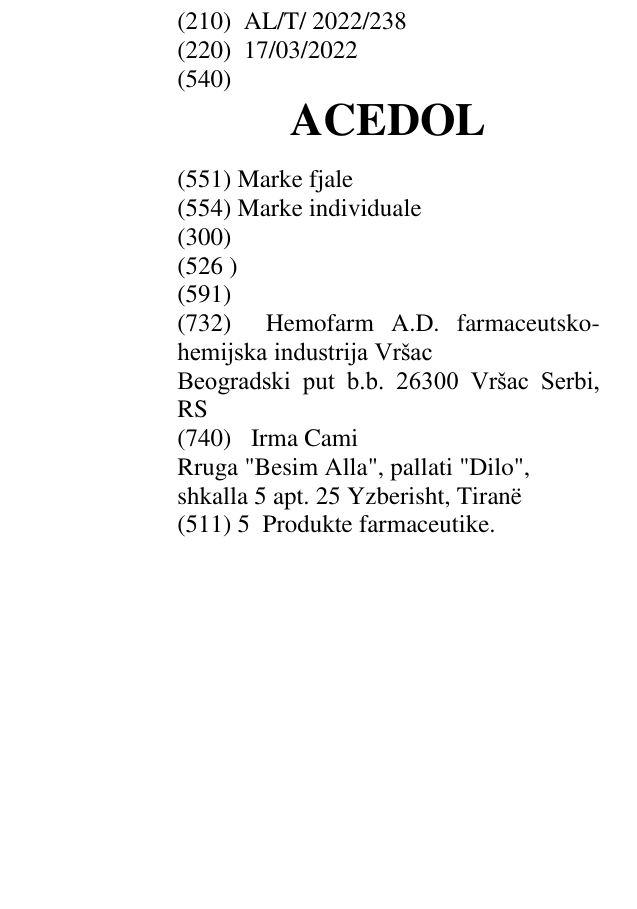Zëri i markës ACEDOL në buletin