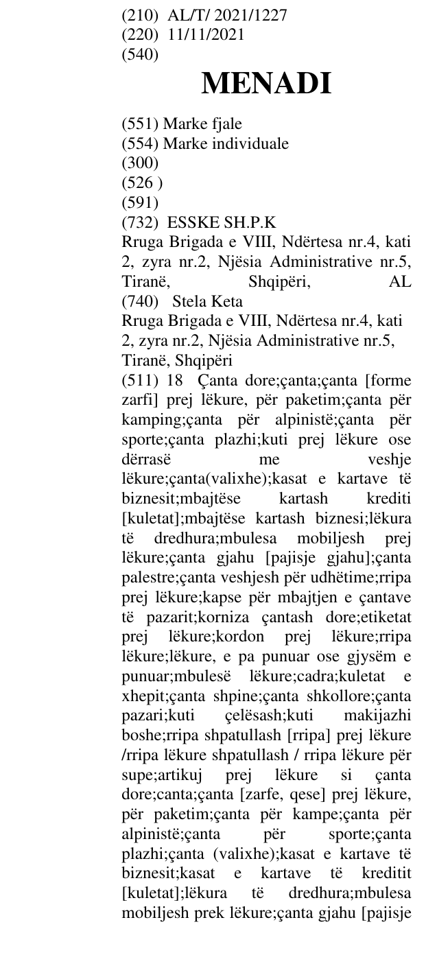 Zëri i markës MENADI në buletin