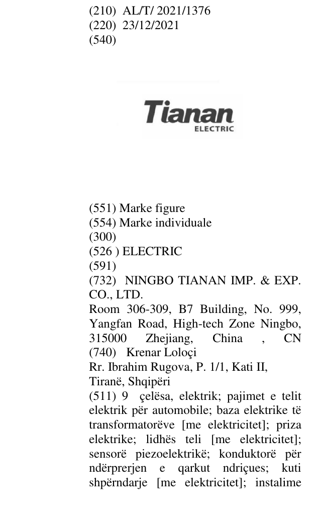 Zëri i markës ELECTRIC në buletin