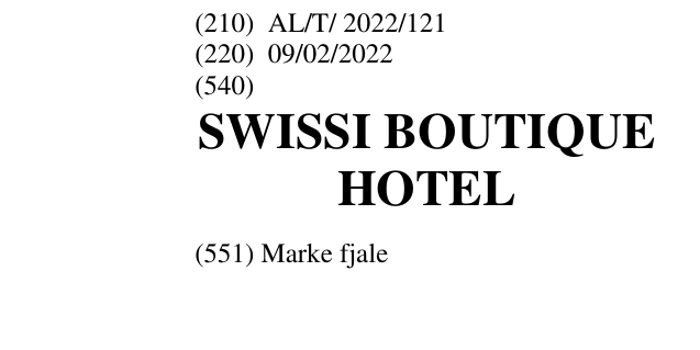 Zëri i markës SWISSI BOUTIQUE HOTEL në buletin