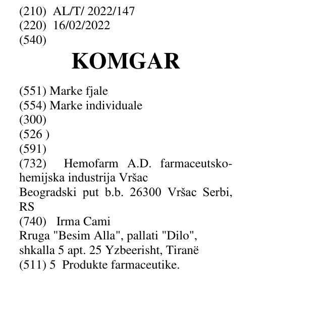 Zëri i markës KOMGAR në buletin