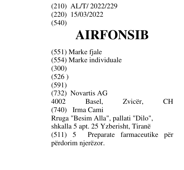 Zëri i markës AIRFONSIB në buletin