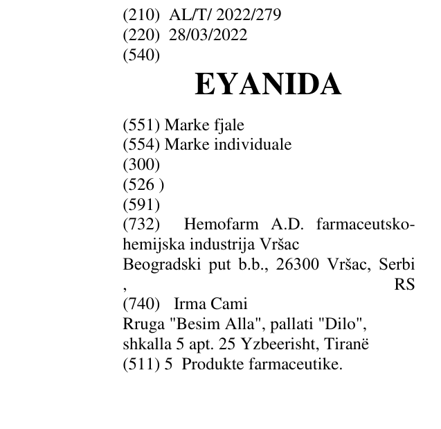 Zëri i markës EYANIDA në buletin