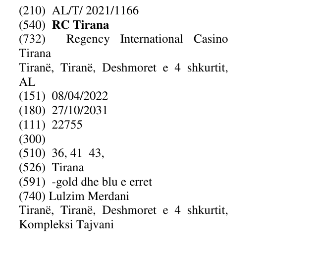 Zëri i markës RC Tirana në buletin