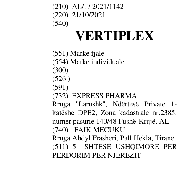 Zëri i markës VERTIPLEX në buletin
