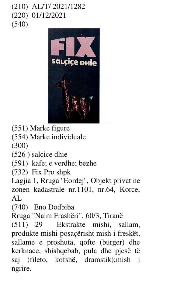 Zëri i markës salcice dhie në buletin
