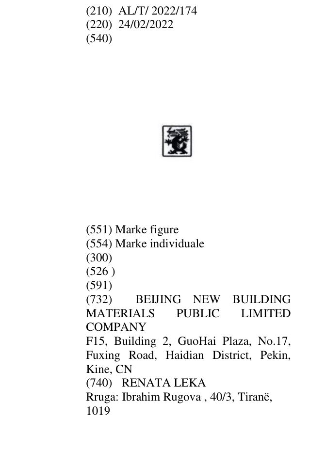 Zëri i markës AL/T/2022/174 në buletin