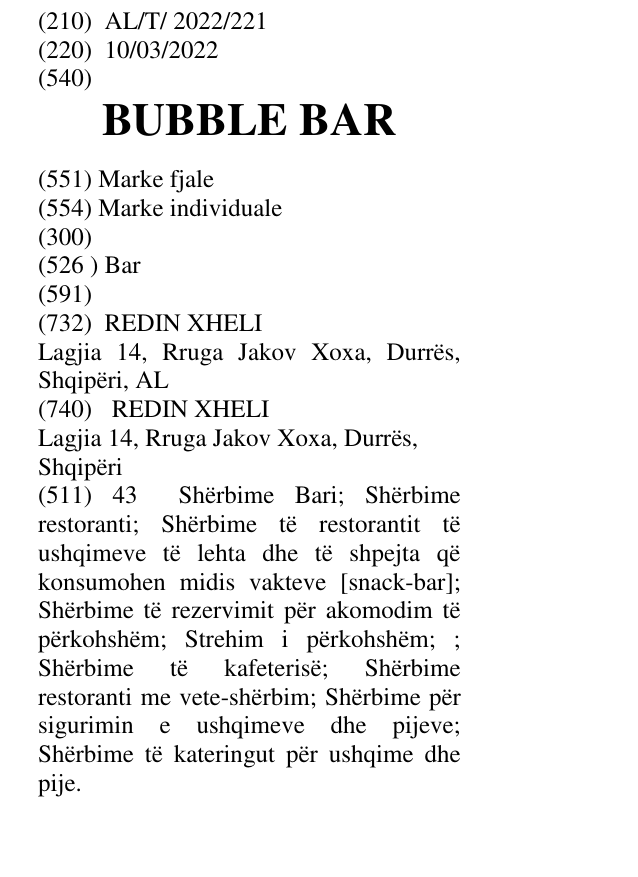 Zëri i markës BUBBLE BAR në buletin