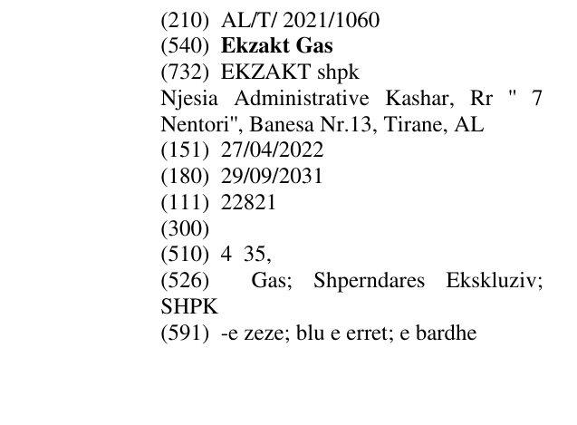 Zëri i markës Ekzakt Gas në buletin