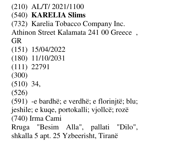 Zëri i markës KARELIA Slims në buletin