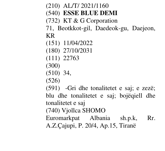Zëri i markës ESSE BLUE DEMI në buletin