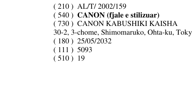 Zëri i markës CANON (fjale e stilizuar) në buletin