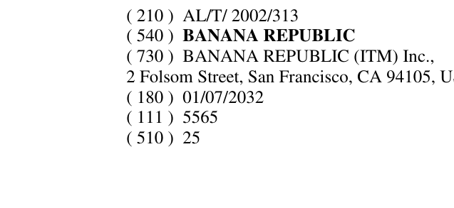 Zëri i markës BANANA REPUBLIC në buletin