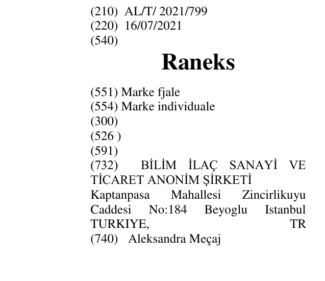 Zëri i markës Raneks në buletin