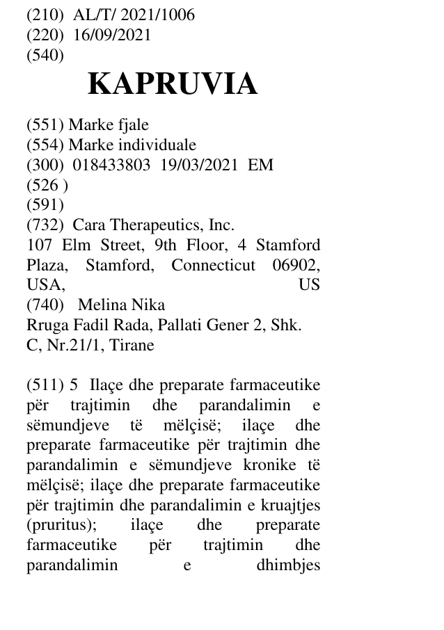 Zëri i markës KAPRUVIA në buletin