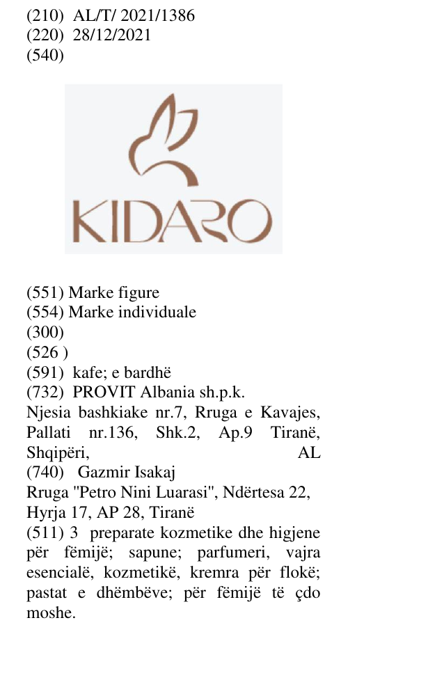 Zëri i markës KIDARO në buletin