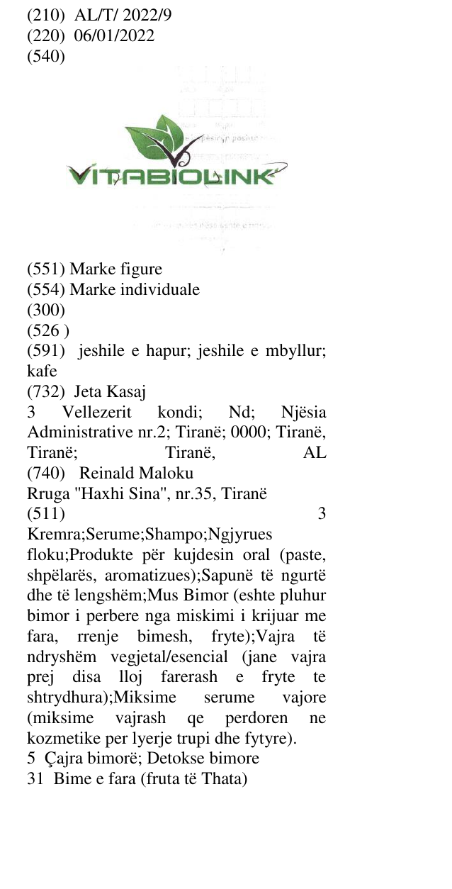Zëri i markës VITABIOLINK në buletin