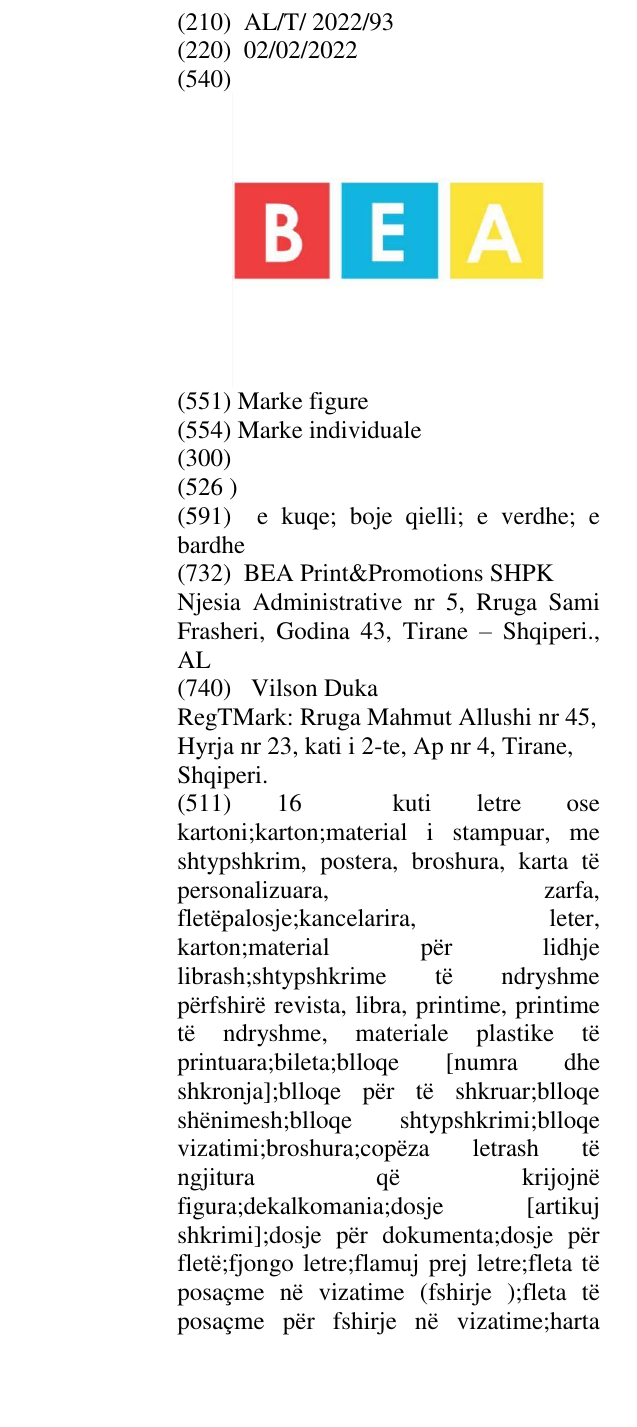 Zëri i markës BEA në buletin