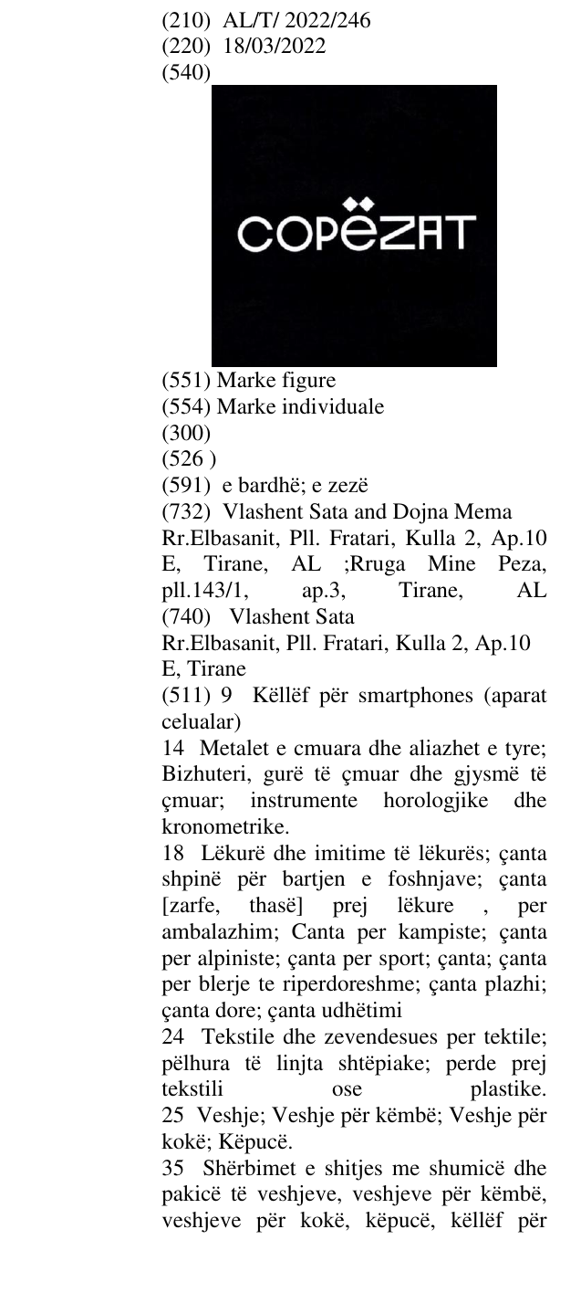 Zëri i markës COPËZAT në buletin