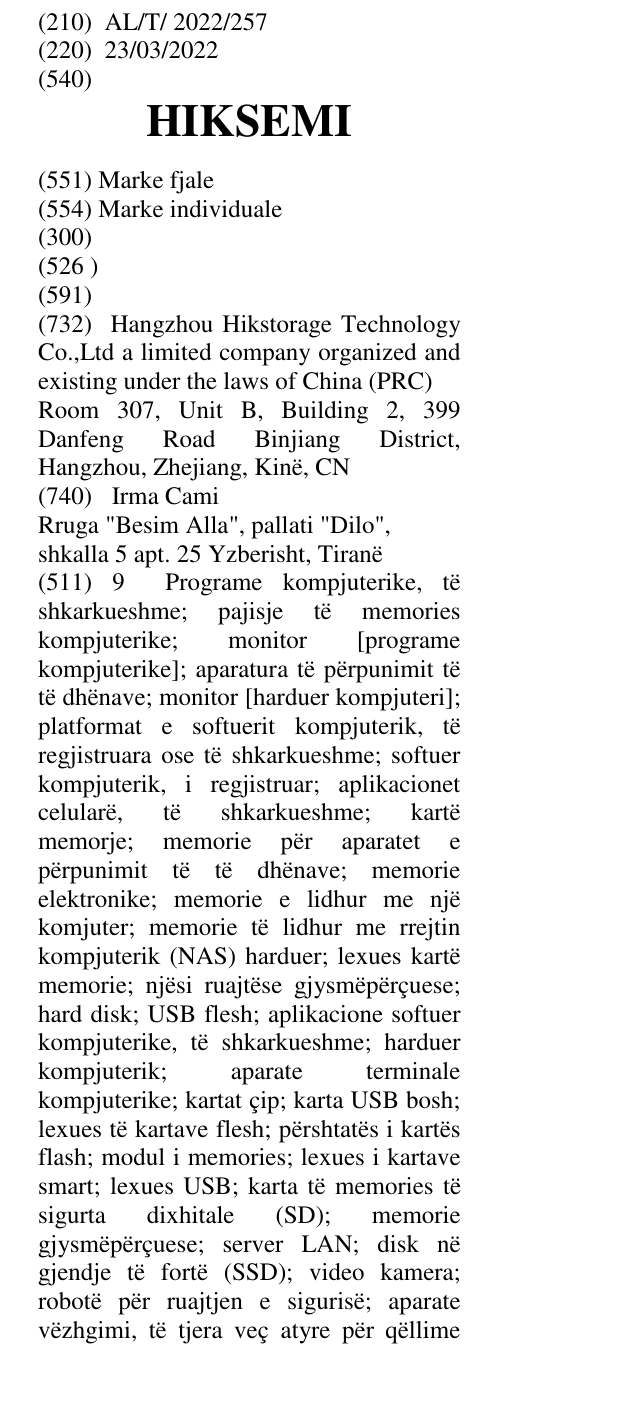 Zëri i markës HIKSEMI në buletin