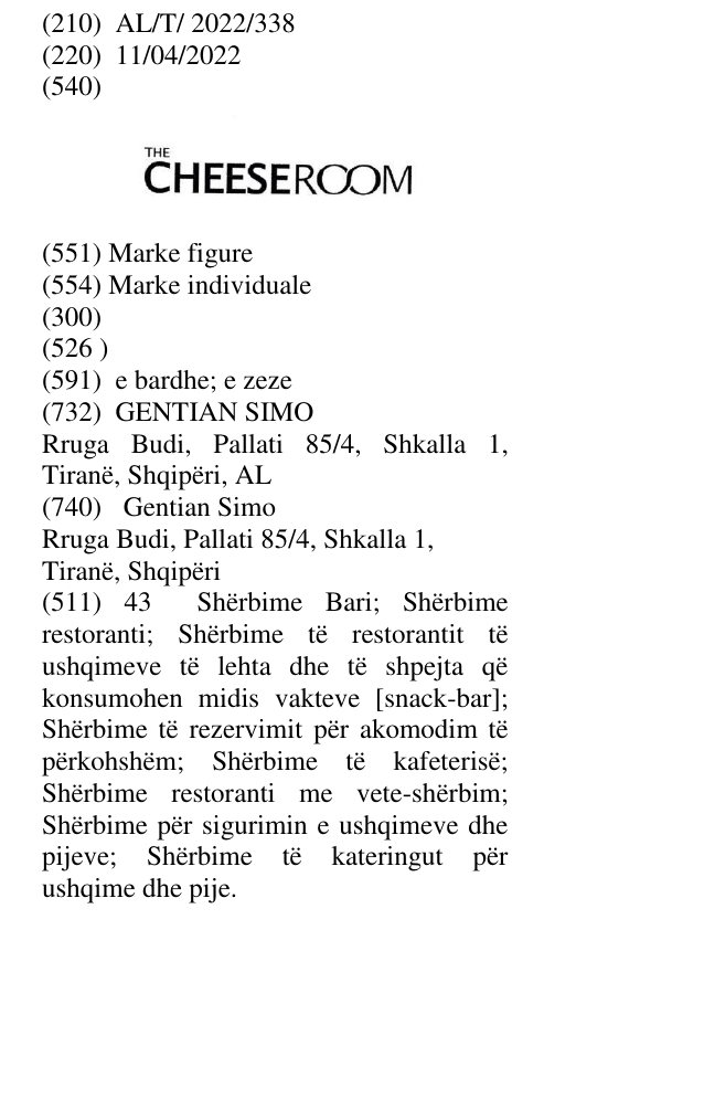 Zëri i markës THE CHEESEROOM në buletin