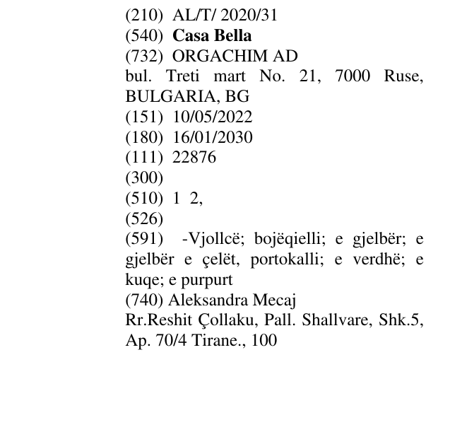 Zëri i markës Casa Bella në buletin