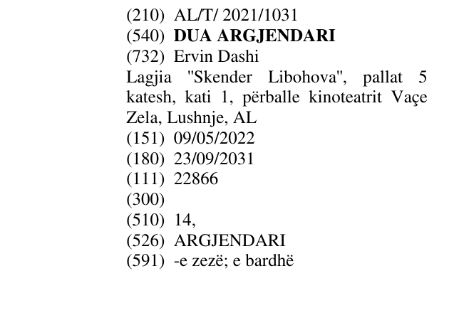 Zëri i markës DUA ARGJENDARI në buletin