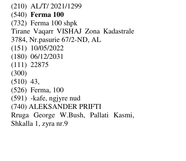 Zëri i markës Ferma 100 në buletin