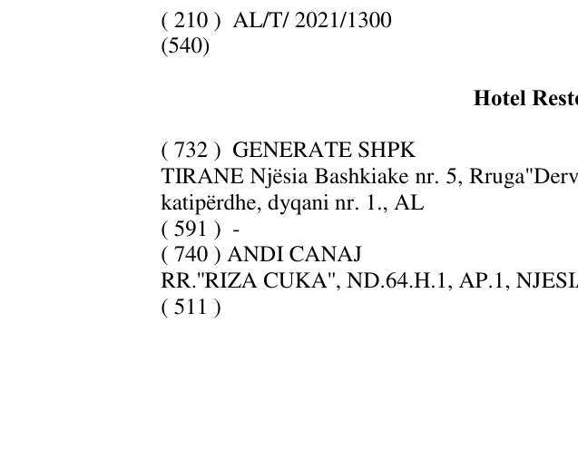 Zëri i markës Hotel Restorant ODΛ në buletin