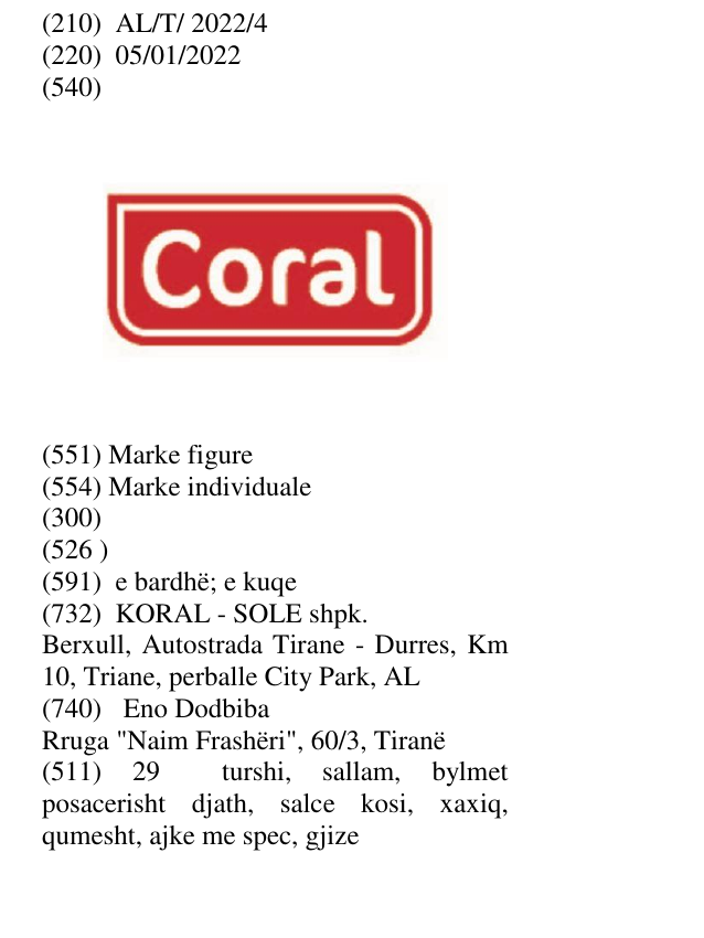 Zëri i markës coral në buletin
