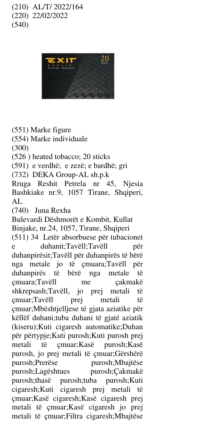 Zëri i markës heated tobacco; 20 sticks në buletin