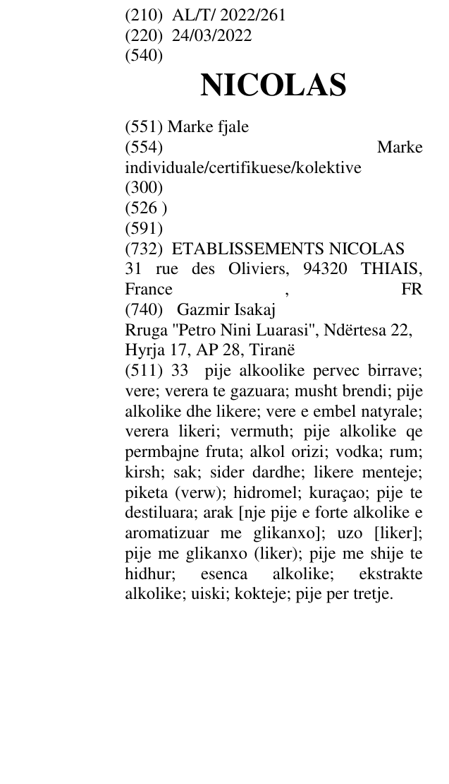 Zëri i markës NICOLAS në buletin