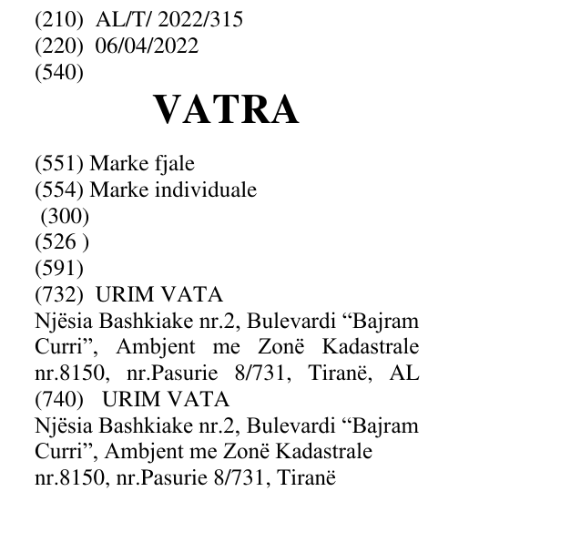 Zëri i markës VATRA në buletin