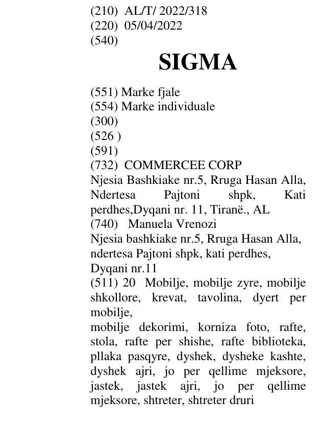 Zëri i markës SIGMA në buletin