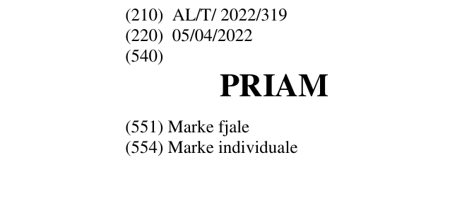 Zëri i markës PRIAM në buletin