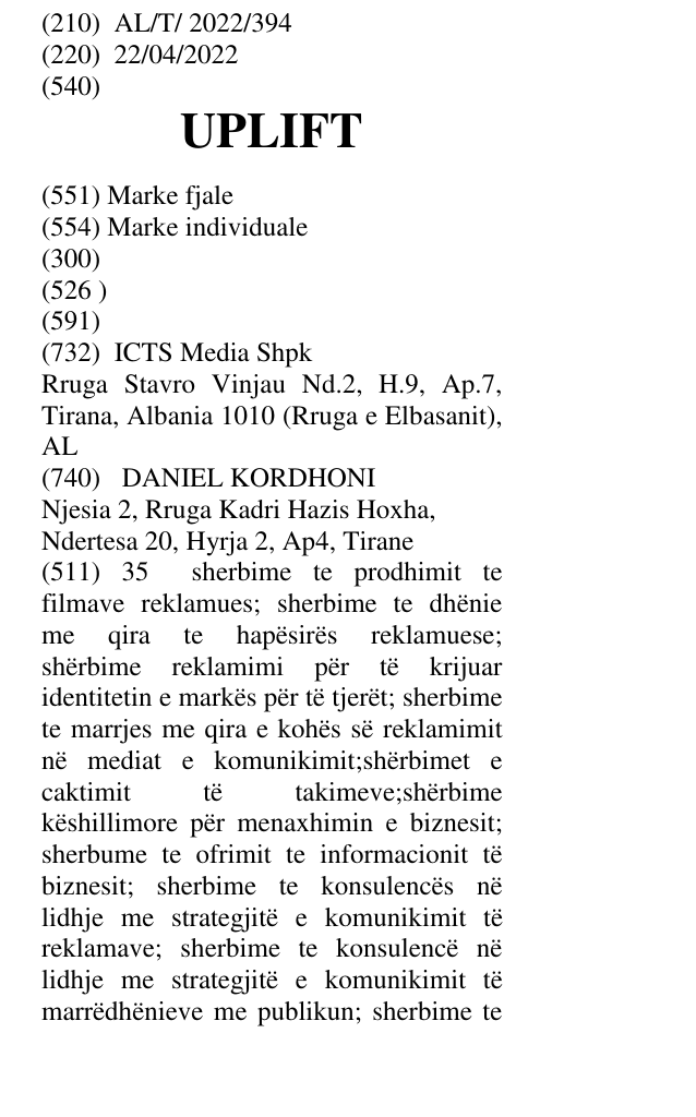 Zëri i markës UPLIFT në buletin