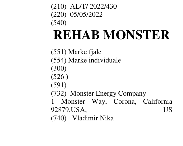 Zëri i markës REHAB MONSTER në buletin