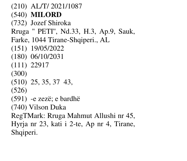 Zëri i markës MILORD në buletin