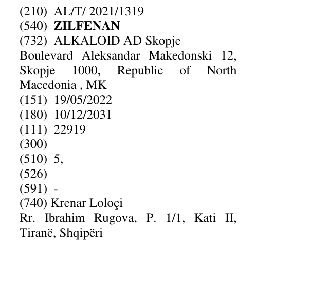 Zëri i markës ZILFENAN në buletin