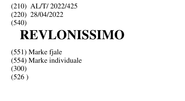 Zëri i markës REVLONISSIMO në buletin