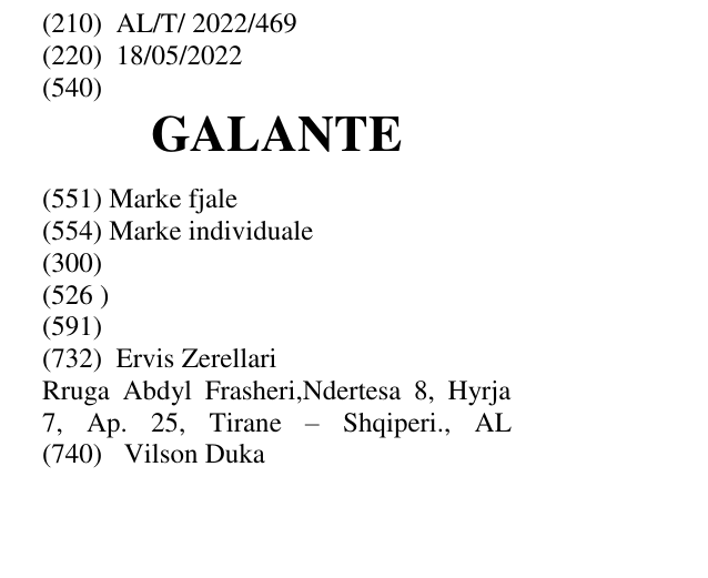 Zëri i markës GALANTE në buletin