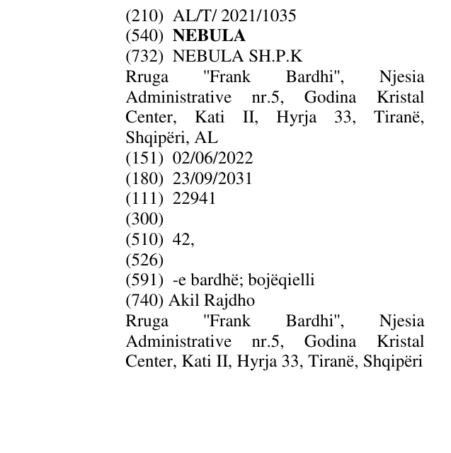 Zëri i markës NEBULA në buletin