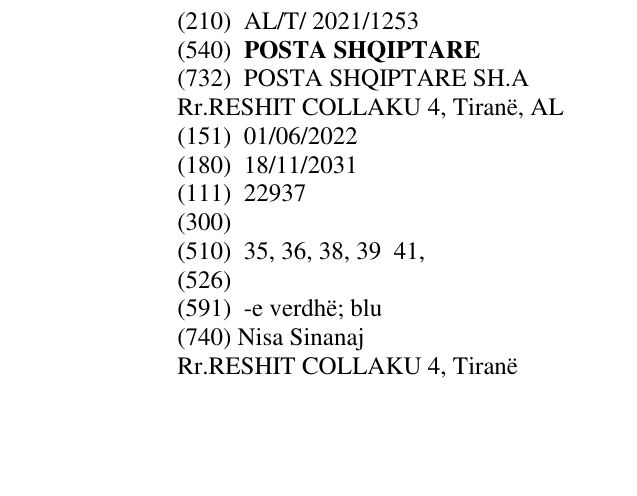 Zëri i markës POSTA SHQIPTARE në buletin