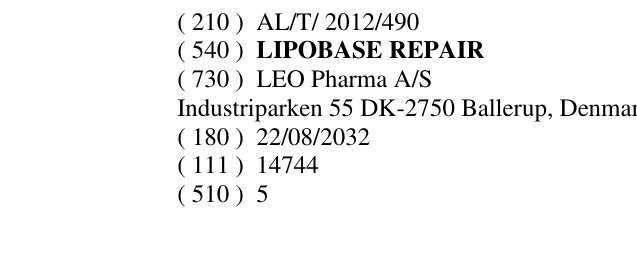 Zëri i markës LIPOBASE REPAIR në buletin