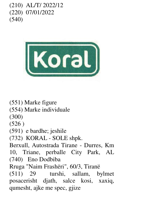 Zëri i markës Koral në buletin