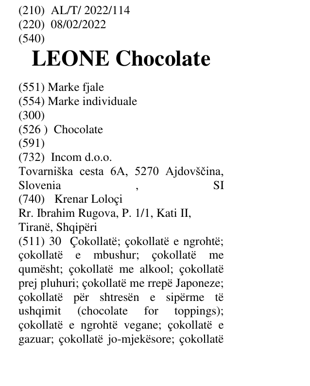 Zëri i markës LEONE Chocolate në buletin